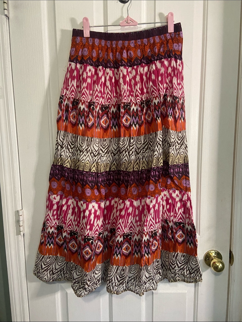 Studio West Pink, Orange & Purple Patterned Tiered Maxi Skirt